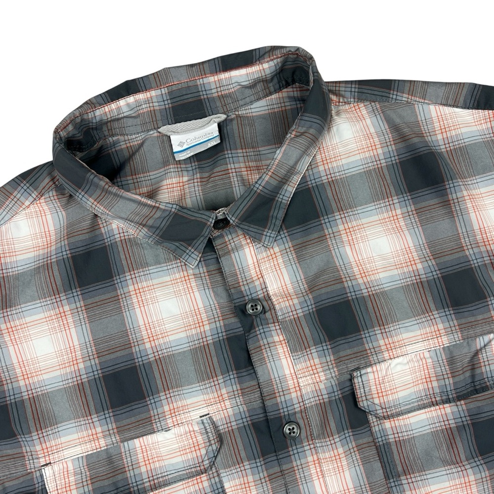 Columbia Shirt Mens XXL Omni-wick Plaid Orange Gray Short Sleeve Outdoor Hiking